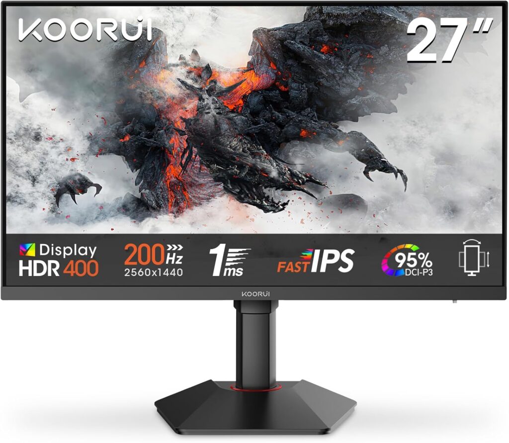 Koorui G2722P : Écran Gamer 27 pouces 200Hz avec HDR et ajustement de hauteur.