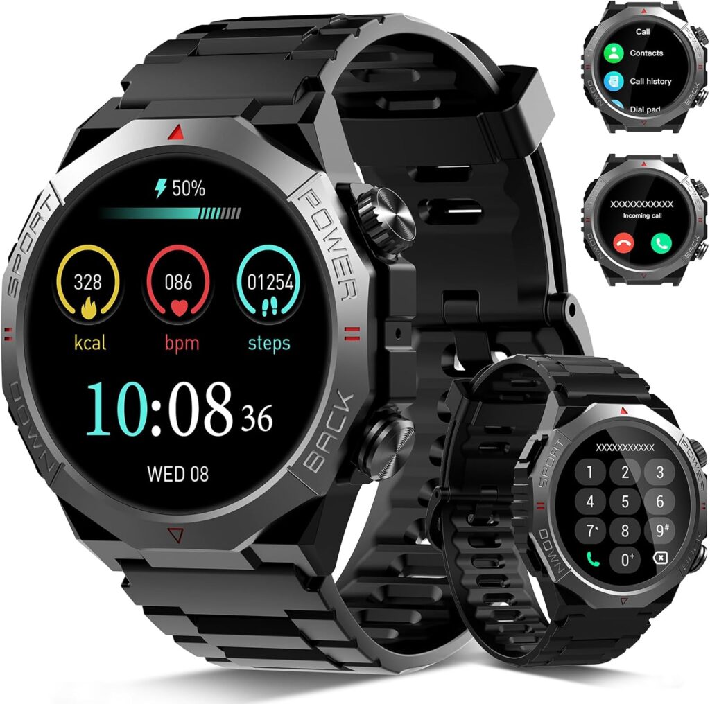 Qecnato Men’s Smart Watch avec Bluetooth, 110+ modes sportifs et étanchéité IP68