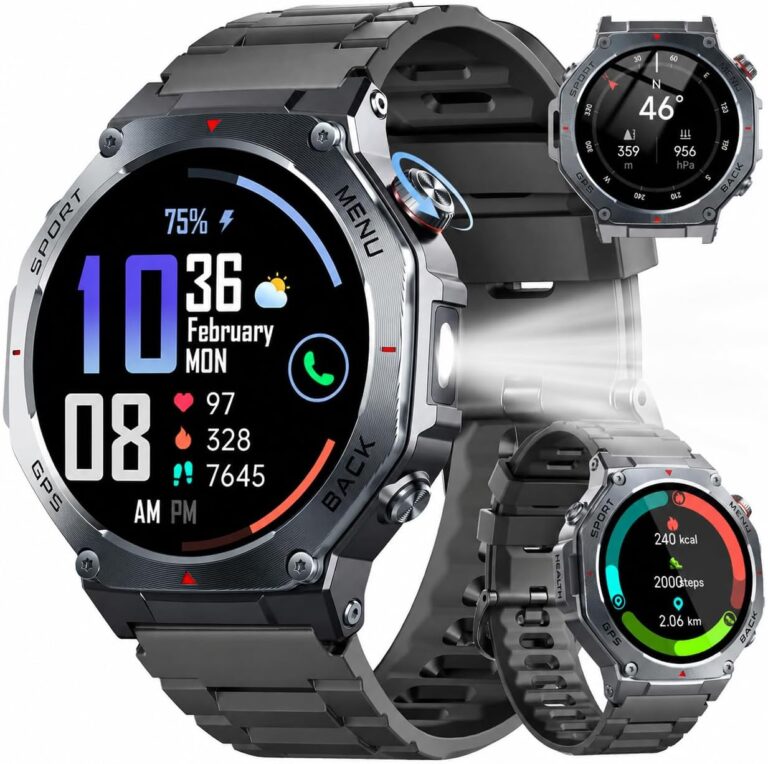 Montre connectée GPS 1.43″ AMOLED avec fréquence cardiaque et 160+ modes disponibles.