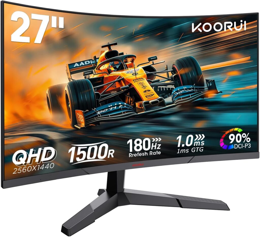 KOORUI 27 Pouces Écran Gaming Courbé QHD 180Hz avec Adaptive Sync et DCI-P3 90%