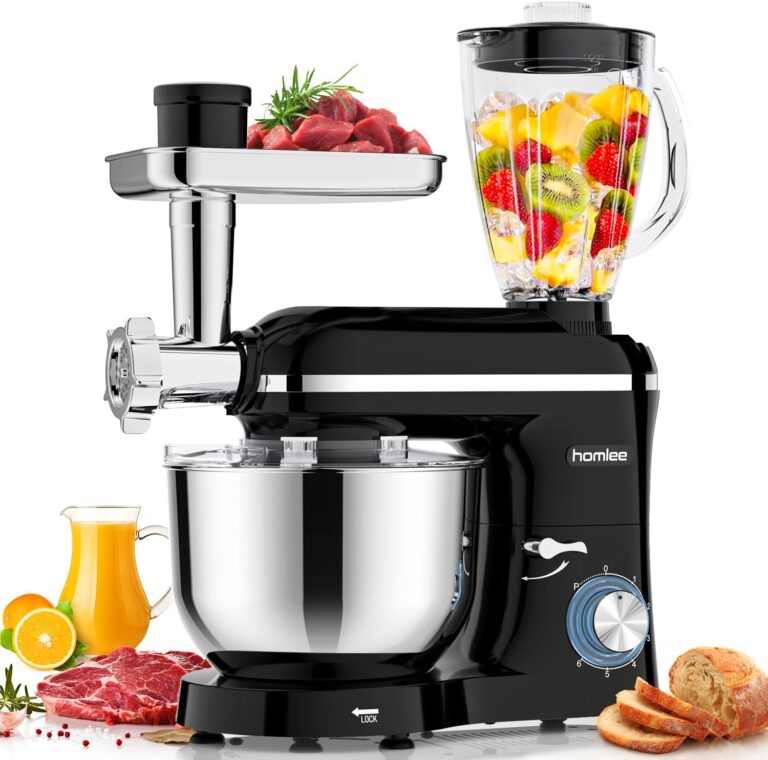 Homlee présente un robot de cuisine multifonction 3 en 1 avec 2000 W et accessoires variés.