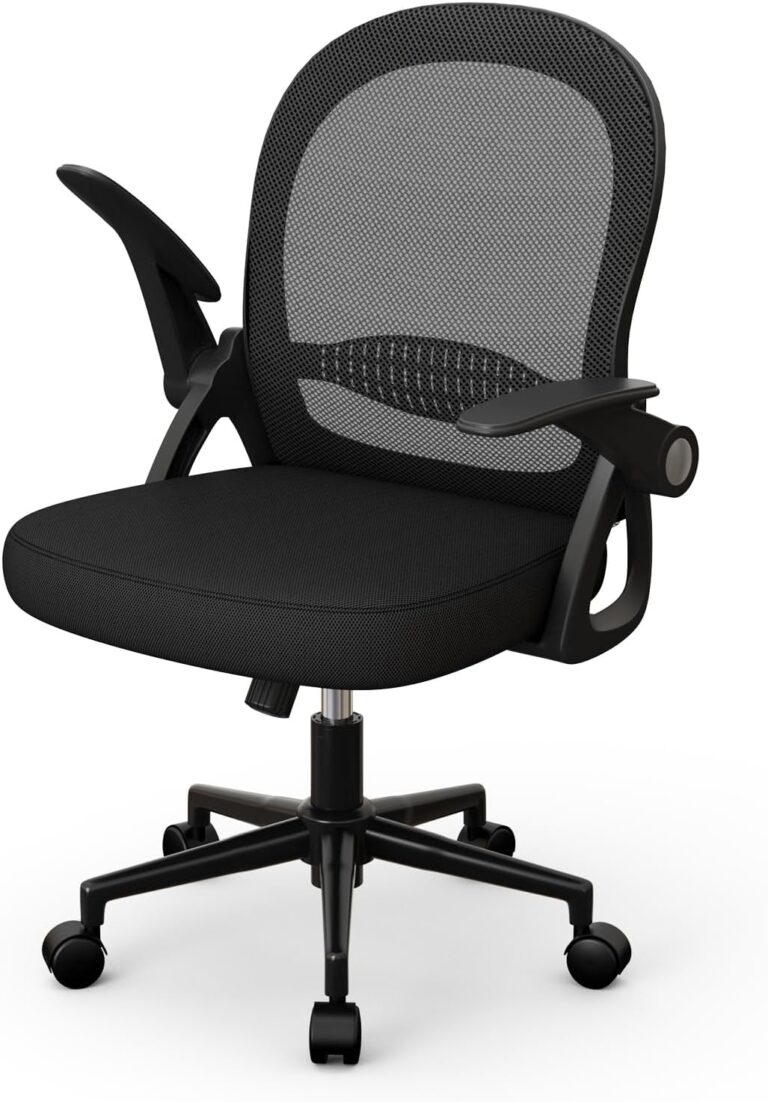 Naspaluro : Chaise de bureau avec accoudoirs pliants et support lombaire, dossier de 45 cm.