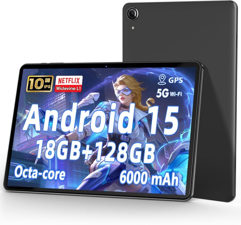 Tablet Android 15 de 10 pouces : Octa-Core, 18 Go RAM, 128 Go ROM, écran HD 1280×800.