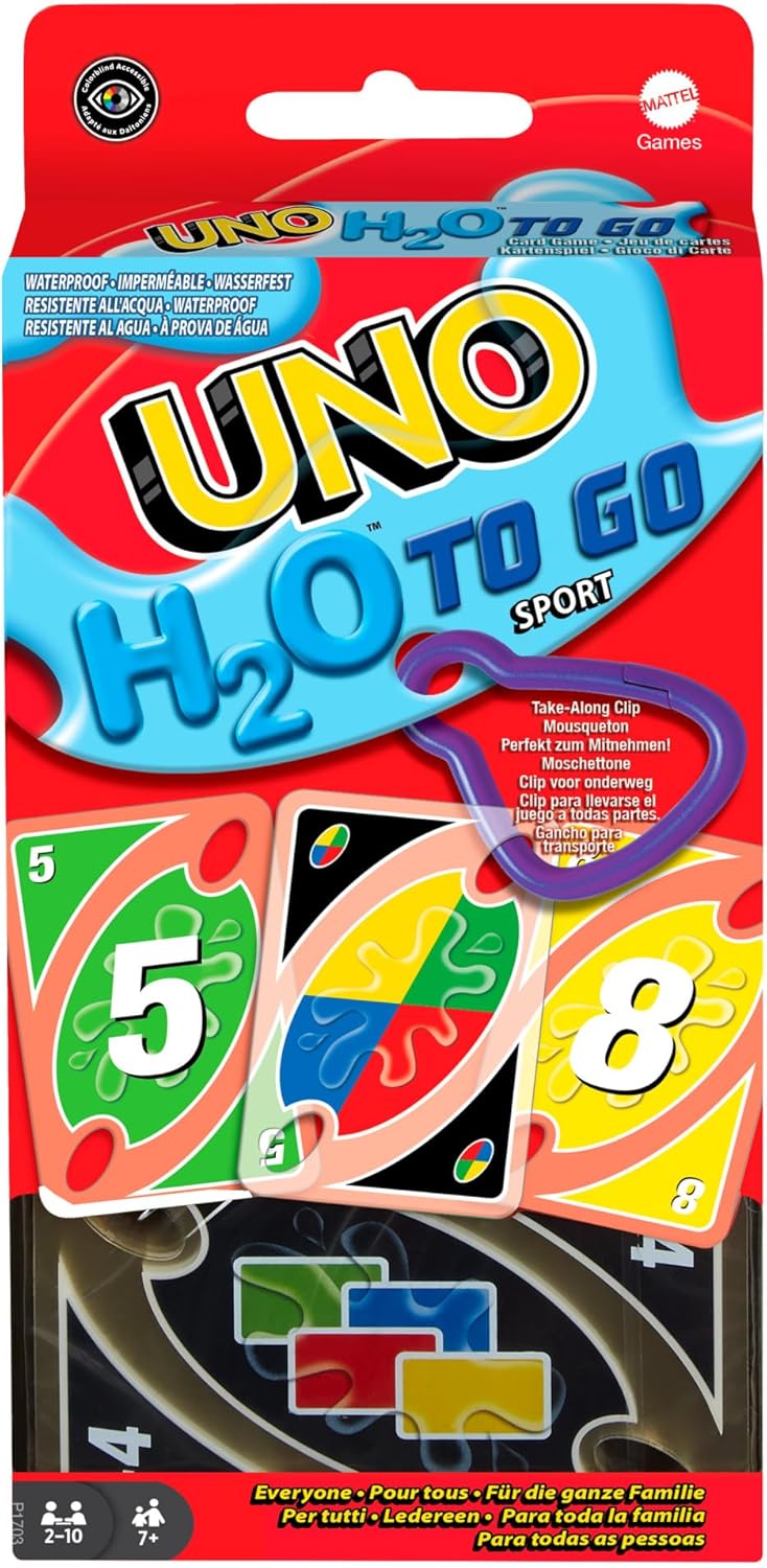 Les cartes Uno H20 Waterproof Clear lancées pour des jeux en milieu aquatique.
