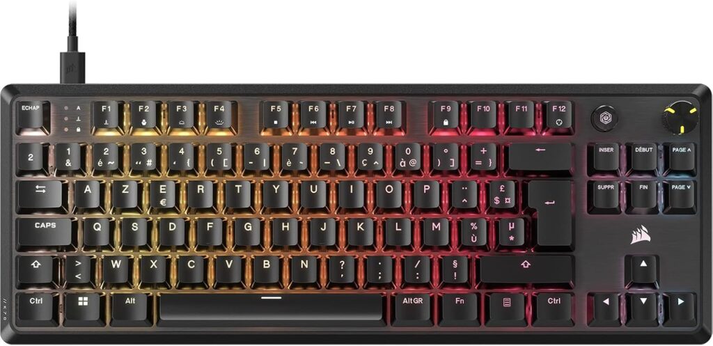 Corsair K70 Core TKL RGB : Clavier mécanique AZERTY avec interrupteurs MLX Red v2 et atténuation du son