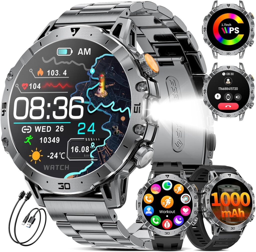LIGE Men’s Smartwatch EF18-A : 1,7 pouce, 110+ modes sportifs, IP68, Bluetooth, 24H suivi cardiaque.