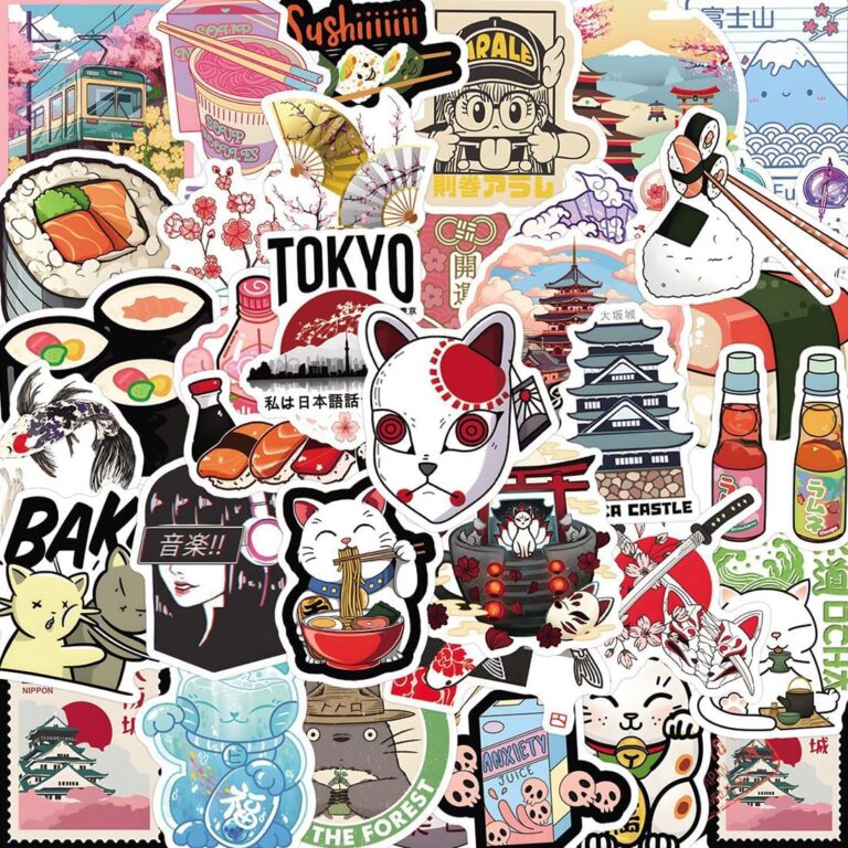 Stickers de voyage japonais : 55 autocollants étanches pour scrapbooking et loisirs créatifs.