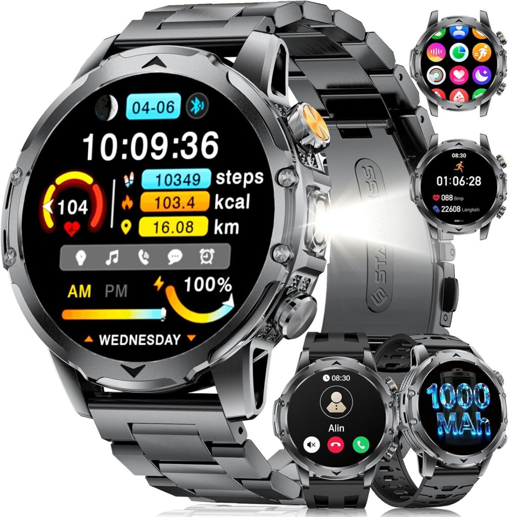 Montre intelligente pour hommes avec moniteur de fréquence cardiaque et 110 modes sportifs.