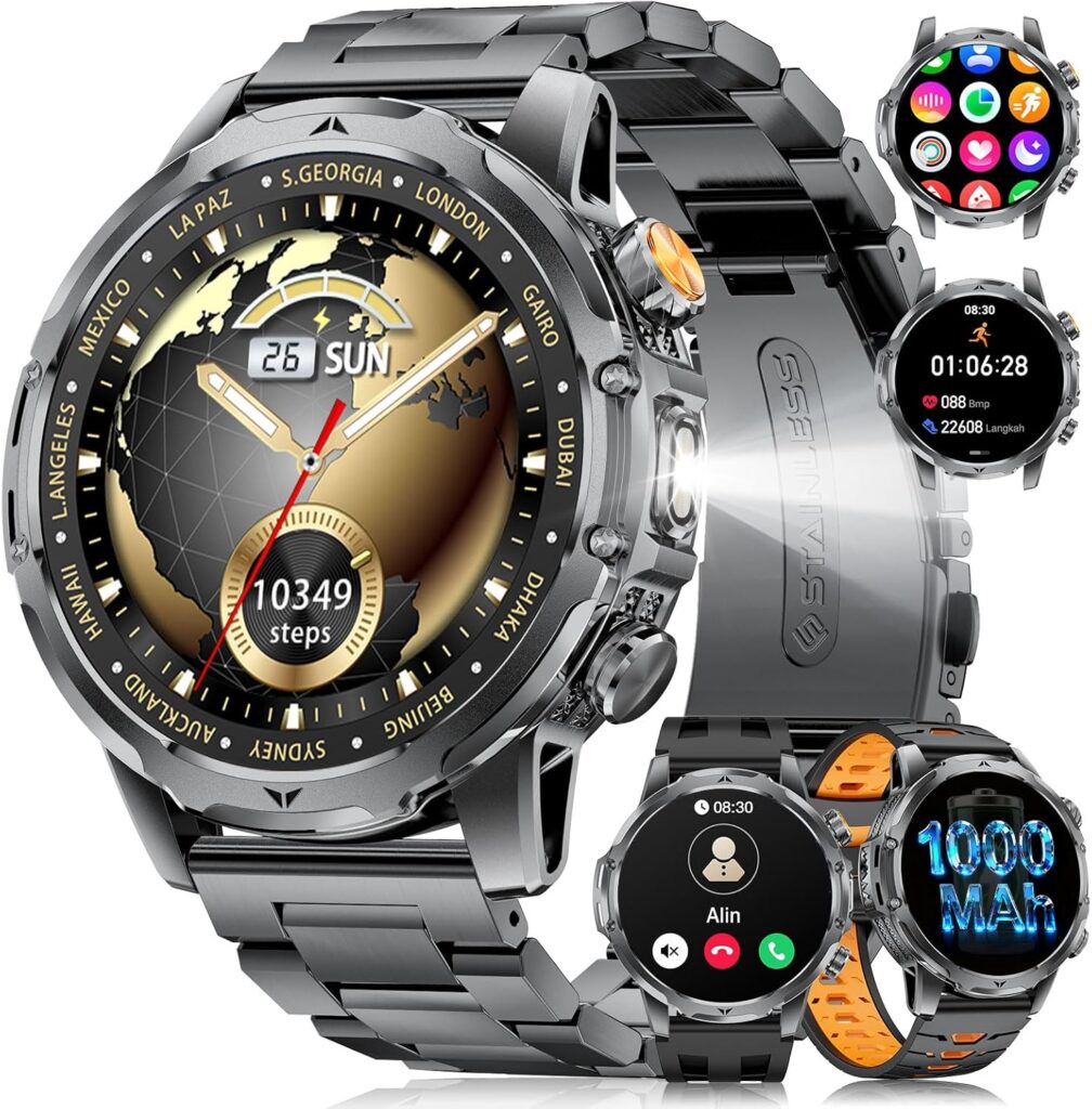 Montre connectée homme avec écran HD de 1,53 pouce et batterie 1000 mAh, IP68.
