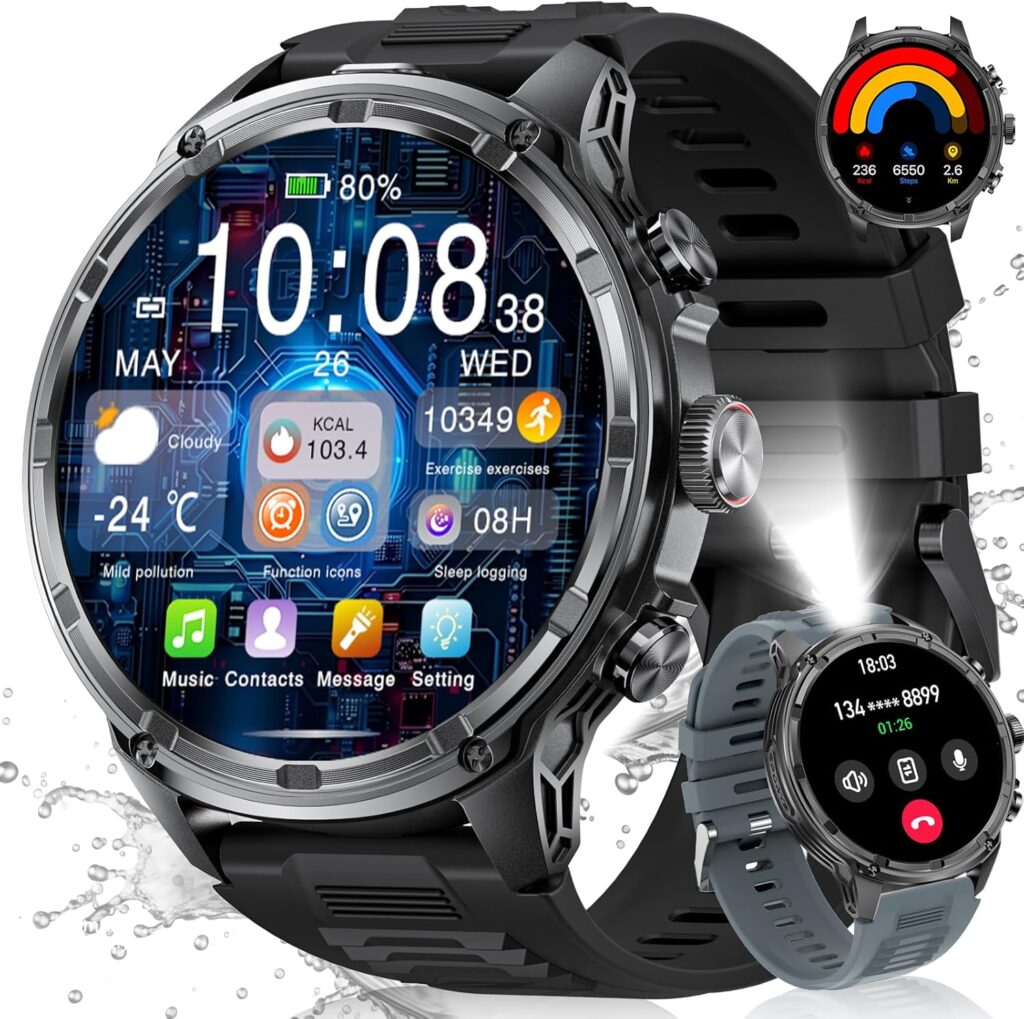 Montre intelligente militaire LIGE pour hommes avec écran HD de 1,85 pouce et 100+ modes sportifs