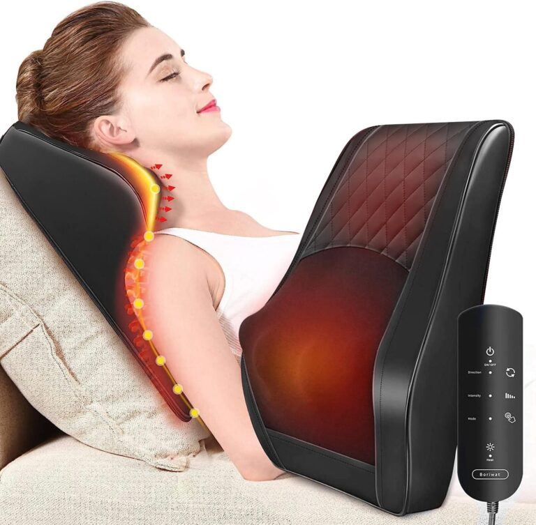 Appareil de massage pour le cou avec coussin chauffant : soulagement des douleurs musculaires à domicile.