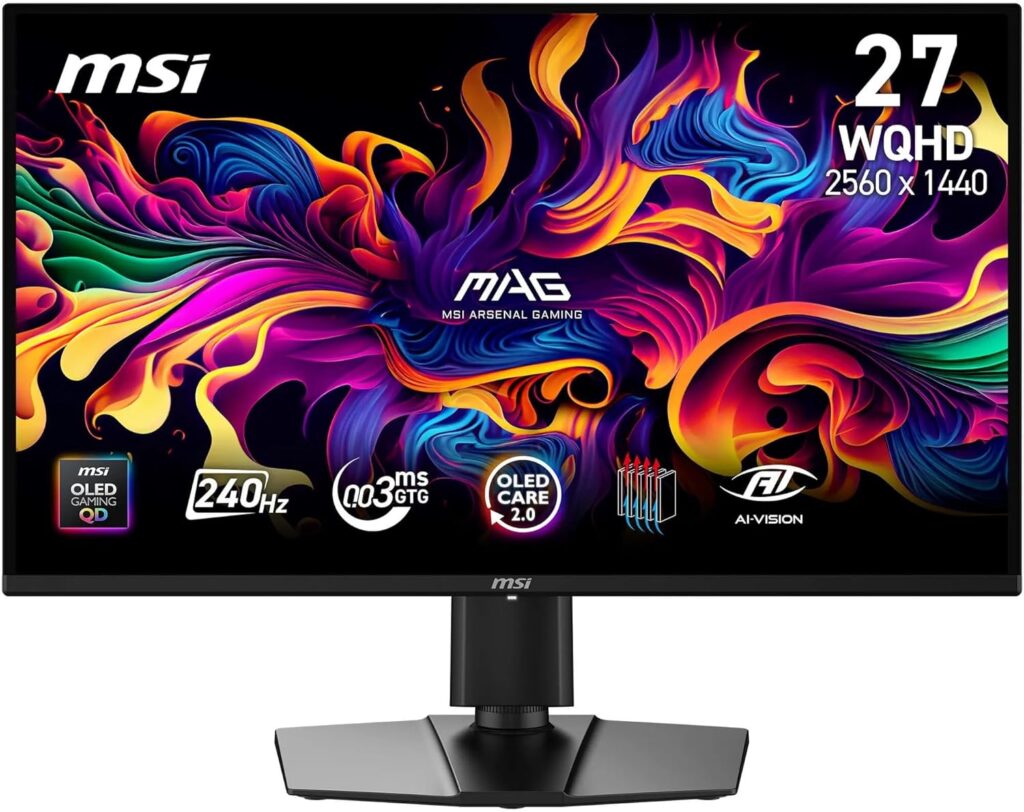 MSI MAG 274QP QD-OLED X24 : moniteur gaming 26.5″ WQHD à 240 Hz avec support G-SYNC et FreeSync