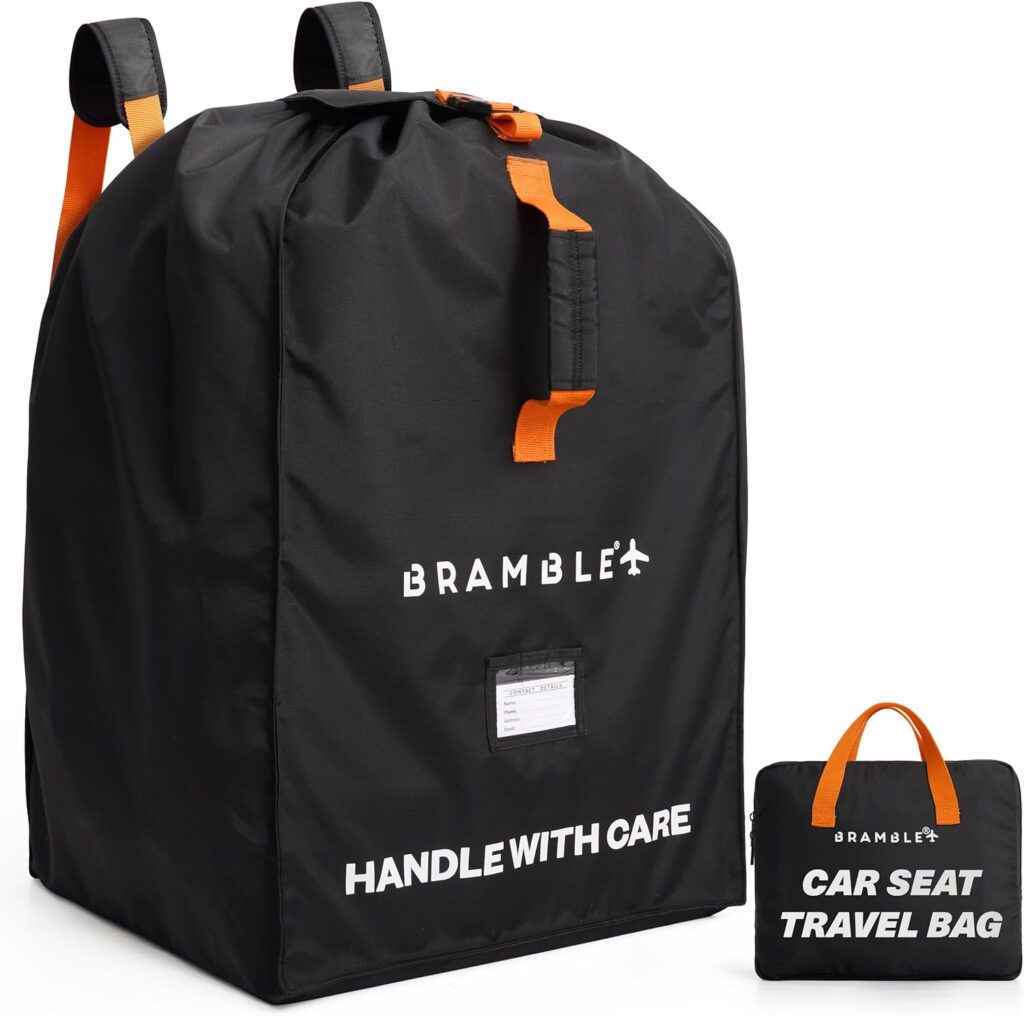 BRAMBLE présente un sac de transport pour siège auto d’avion en nylon imperméable, 80 x 45 x 45 cm.