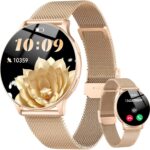 Montre connectée pour femmes : fonctionnalités de santé et étanchéité IP68, compatible Android et iOS.