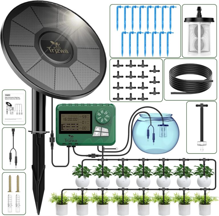 Système d’irrigation solaire automatisé pour plantes extérieur : quinze goutteurs inclus.