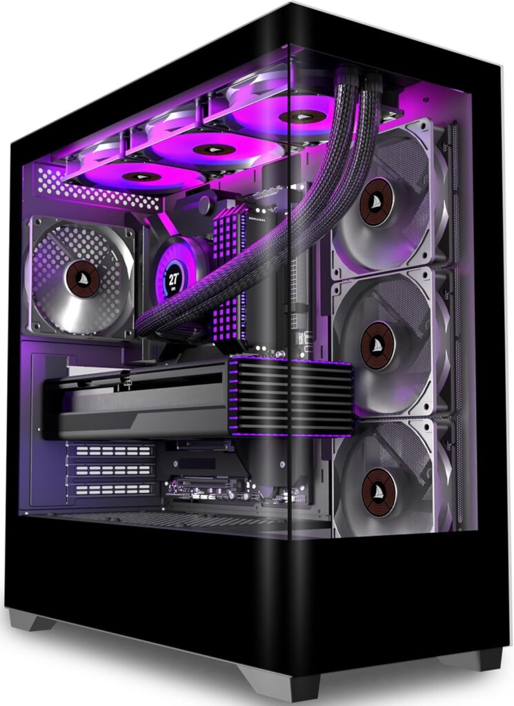 KEDIERS ATX PC Case avec 4 ventilateurs, boîtier moyen tour en verre trempé, modèle P4.
