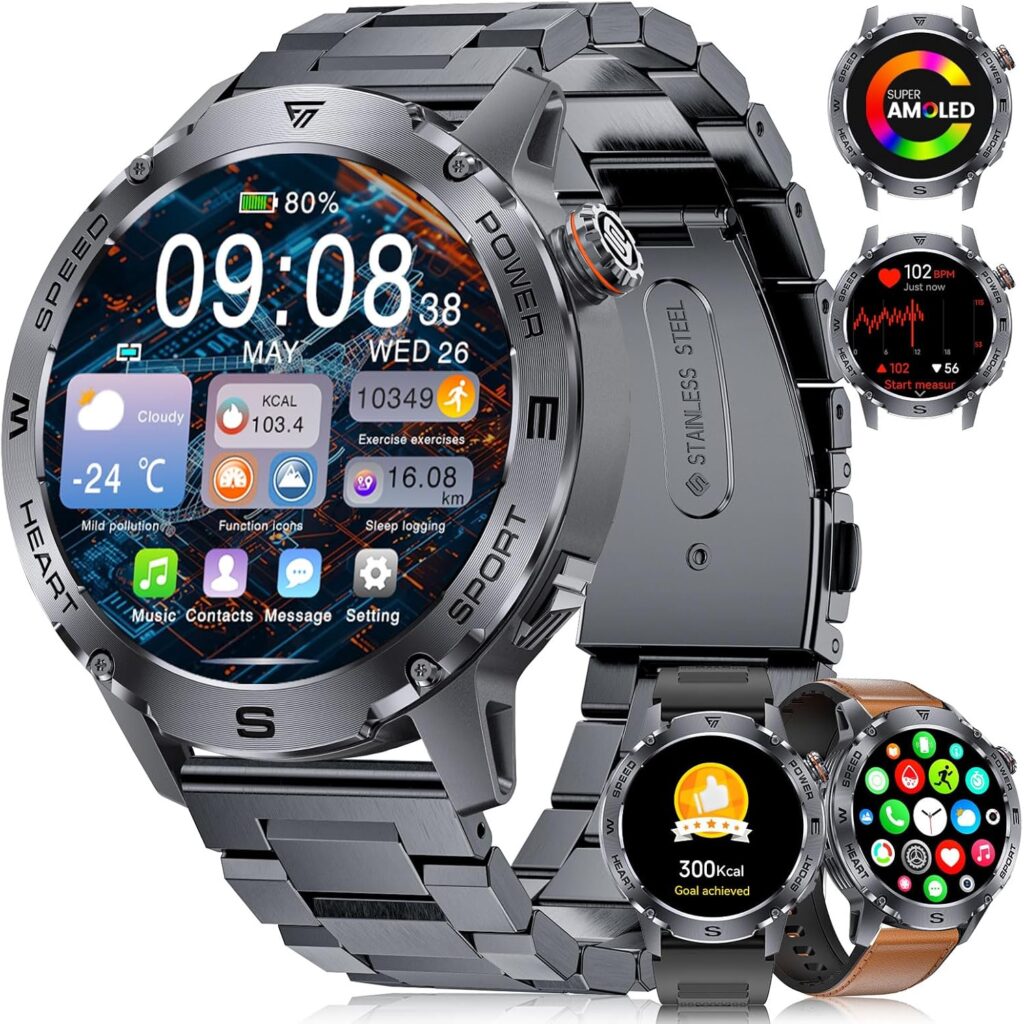 Montre connectée avec écran AMOLED de 1,43 pouces et 120 modes sportifs, IP68, pour Android et iOS.