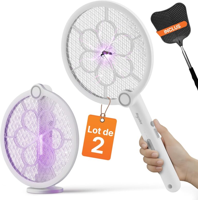 Rapizz présente un pack de 2 raquettes électriques rechargeables anti-moustiques avec fonction 3 en 1.