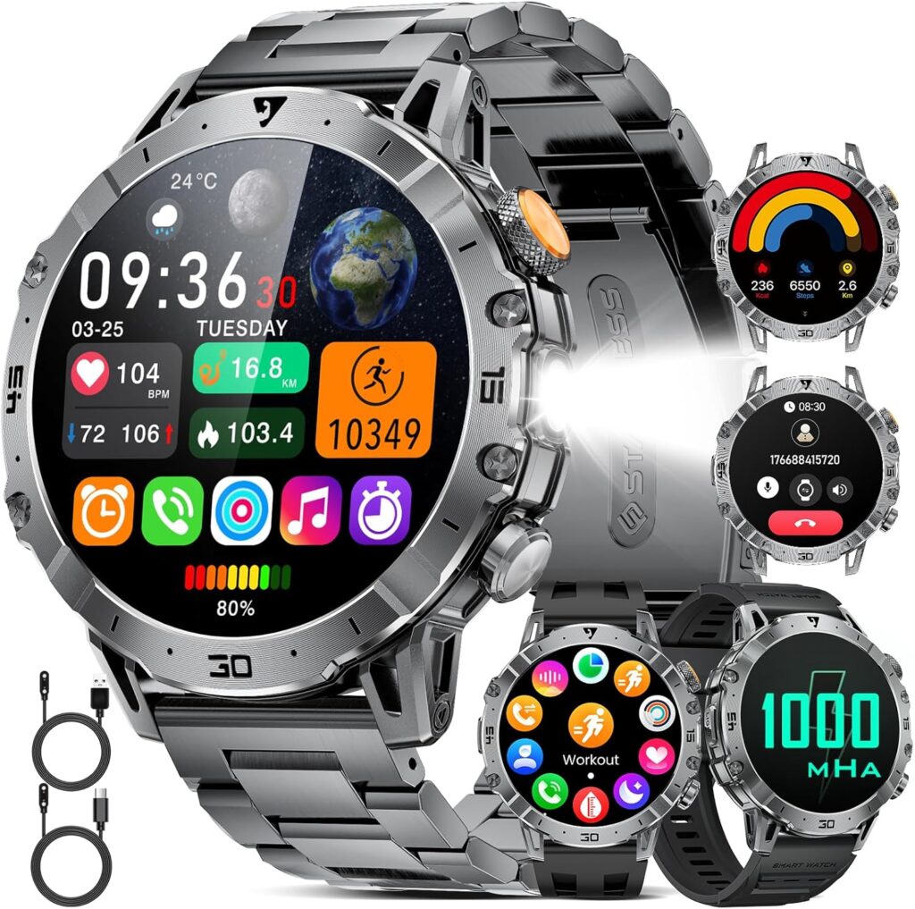 Montre connectée homme : écran HD 1,85″, batterie 1000 mAh, étanchéité IP68, 100+ modes sportifs.