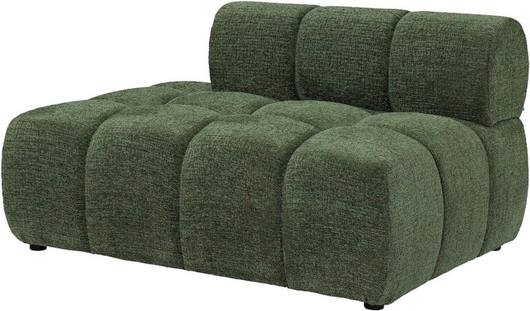 Vente-unique lance une méridienne gauche en tissu chiné vert pour le marché français.