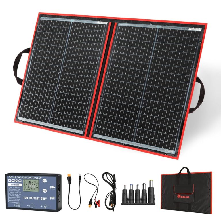 DOKIO Kit de panneaux solaires 100W 18V pliable avec contrôleur de charge et ports USB pour batteries 12V
