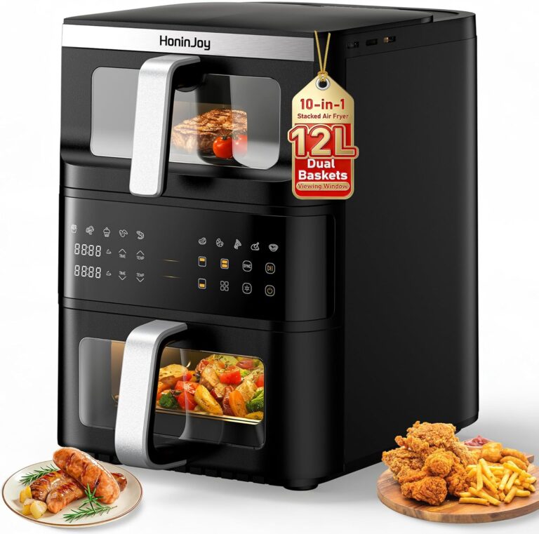 12L Air Fryer avec double compartiment et écran tactile, 10 fonctionnalités dans un modèle compact.