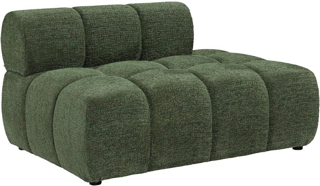 Vente-unique commercialise une méridienne droite en tissu chiné vert FACIVIL.
