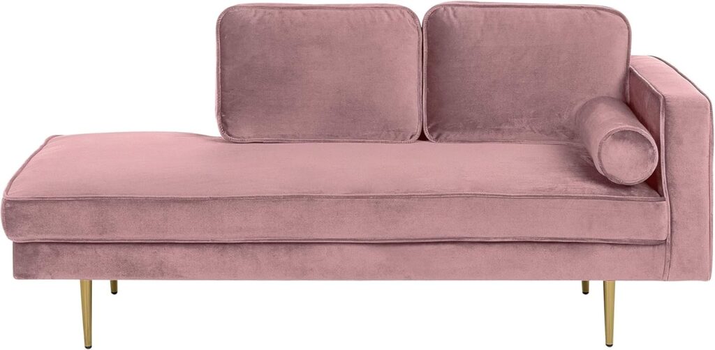 Chaise longue en velours rose clair de Beliani : un nouvel ajout au mobilier moderne.