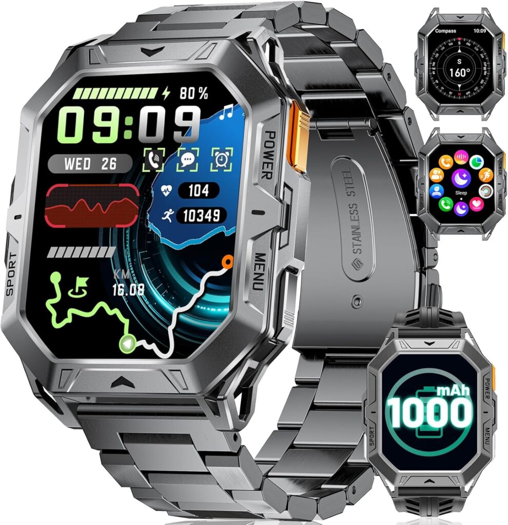 Montre connectée militaire pour hommes avec fonction d’appel Bluetooth et 100 modes sportifs disponibles