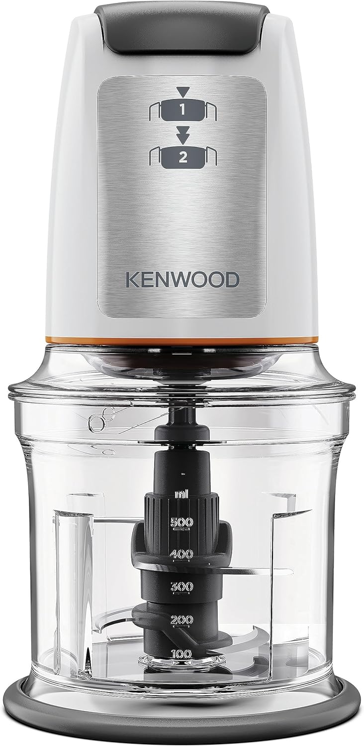 Kenwood CHP61.100WH : Mini chopper de 500 W et bol de 0,8 L pour un usage domestique en cuisine.