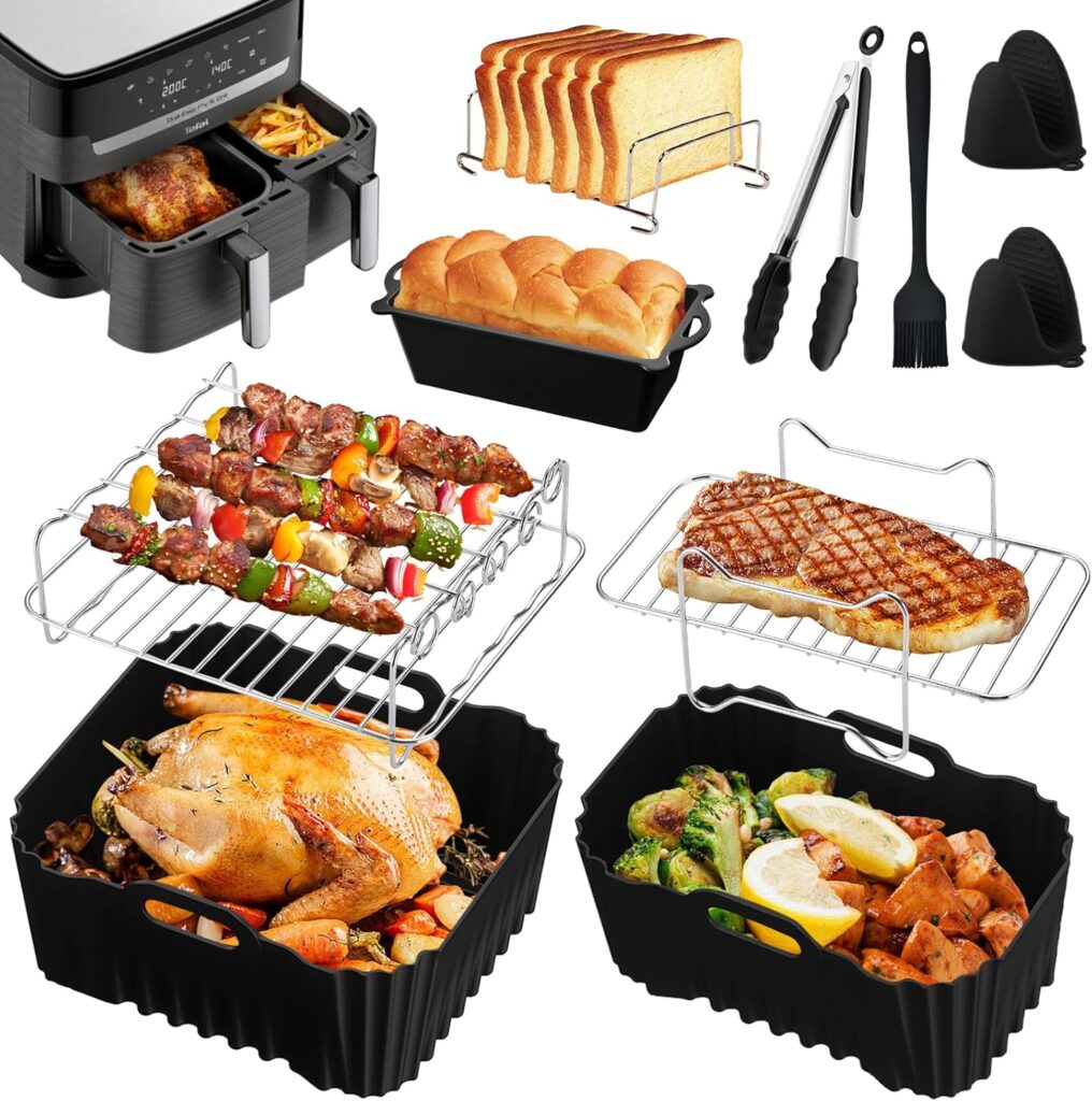 Accessoires de Friteuse Sans Huile Moulinex XXL 11L : Moules en Silicone et Grille de Toast.