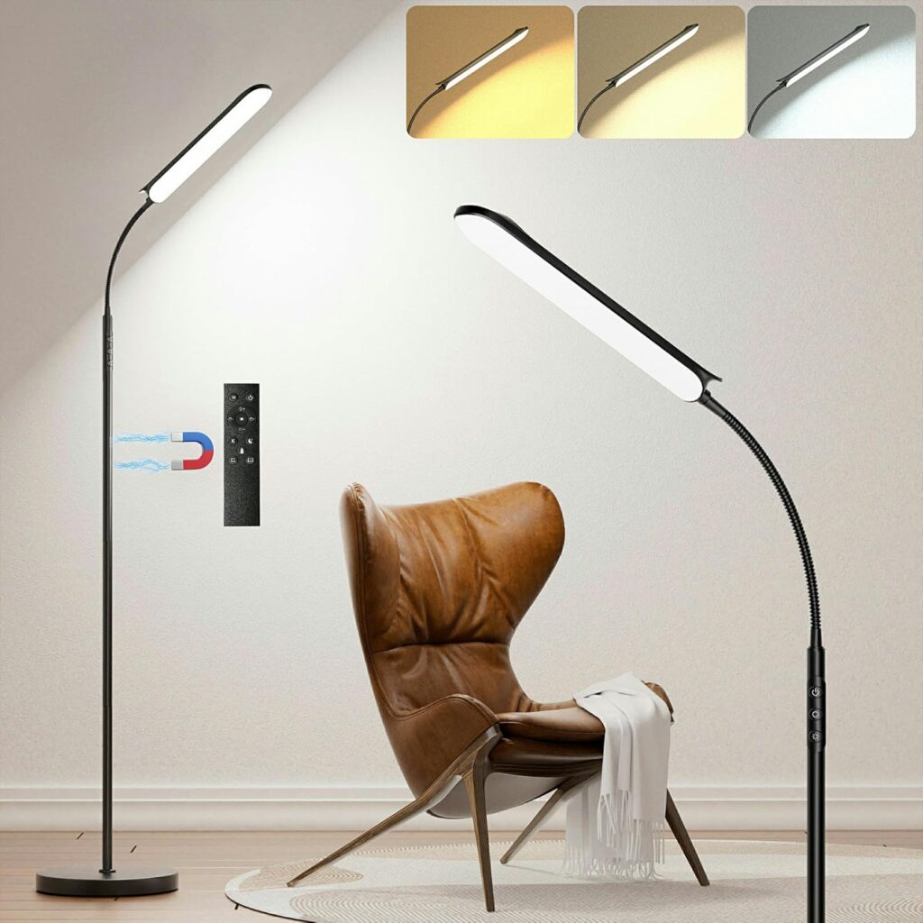 Lampe sur pied Dimmable 18W avec télécommande et minuterie, 1800 Lumens, pour salon et bureau
