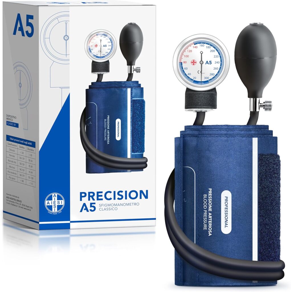 AIESI présente le sphygmomanomètre anéroïde modèle classique PRECISION A5 pour adultes.