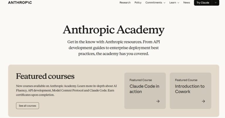 Anthropic Academy propose une formation gratuite à l’IA et à Claude pour les intéressés.