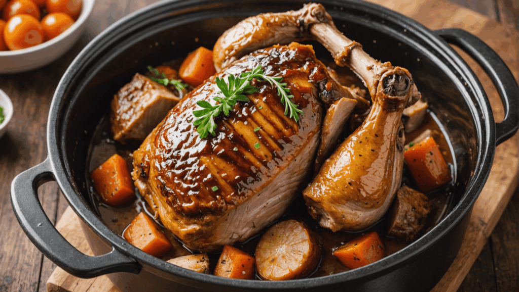 Cuisson du jarret de porc à la cocotte minute pour une viande tendre en France.