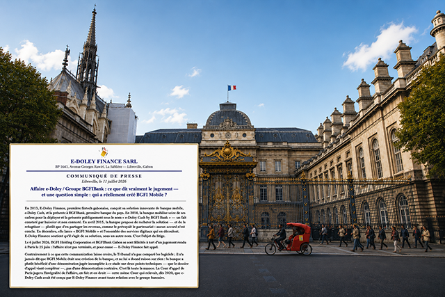 Affaire e-Doley : BGFIBank conteste le jugement de Paris dans un appel judiciaire.