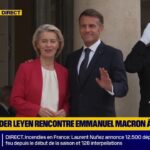 Emmanuel Macron et Ursula von der Leyen discutent des enjeux européens à l&rsquo;Élysée.