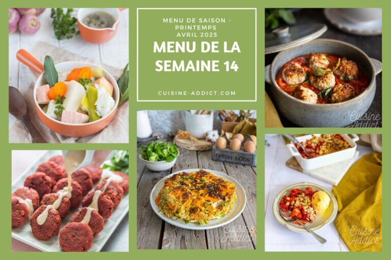Menu hebdomadaire équilibré pour les familles : options variées du lundi au dimanche.