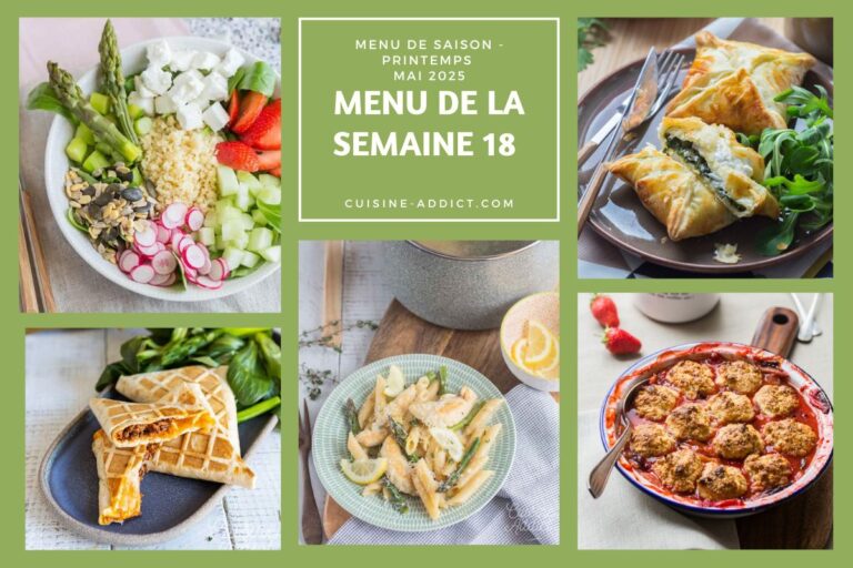 Planification de repas équilibrés pour la semaine du 28 avril au 4 mai 2025 en France.