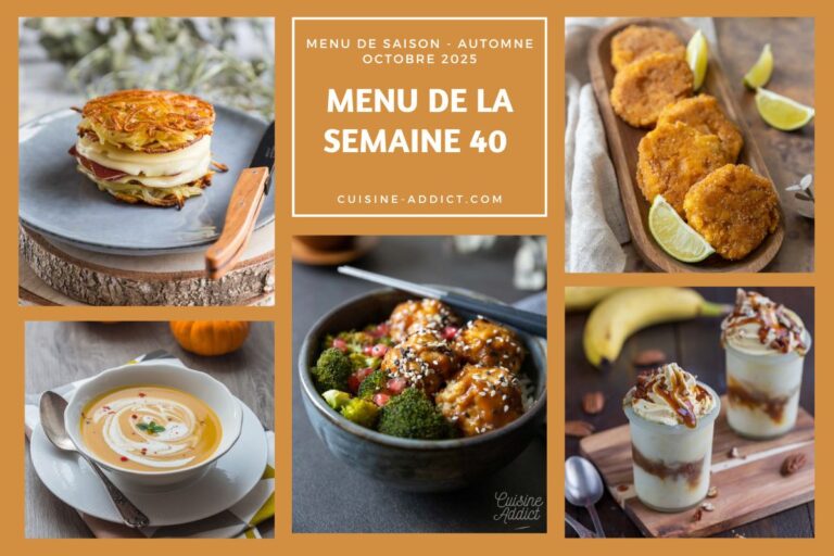 Menu de la semaine 40 : 14 plats et desserts proposés pour la planification des repas.