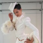 Matières Fécales habille Gabriette en robe upcyclée et pantalon capri pour son mariage.