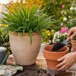 Réglage du pot d’agapanthe pour favoriser la floraison avant l’automne.