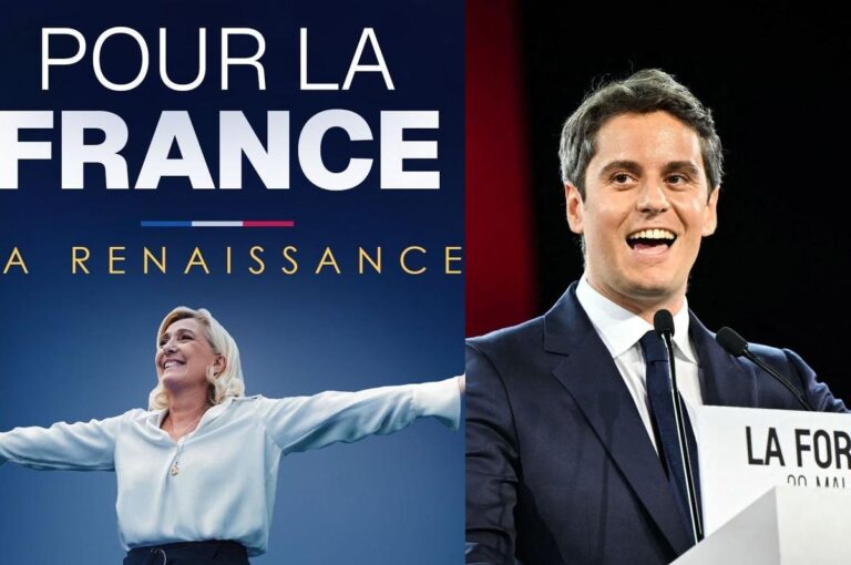 Présidentielle 2027 : Marine Le Pen accusée de contrefaçon par Gabriel Attal pour son affiche « Renaissance »