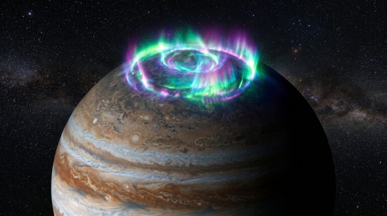 Un phénomène lumineux aux pôles de Jupiter dépasse les observations terrestres.