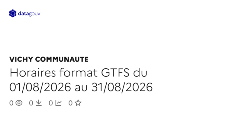 Horaires GTFS publiés pour le secteur des transports en commun en août 2026.