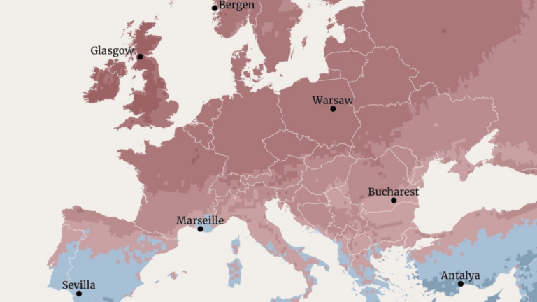 Les régions d’Europe les moins nuageuses selon les données de la NASA.