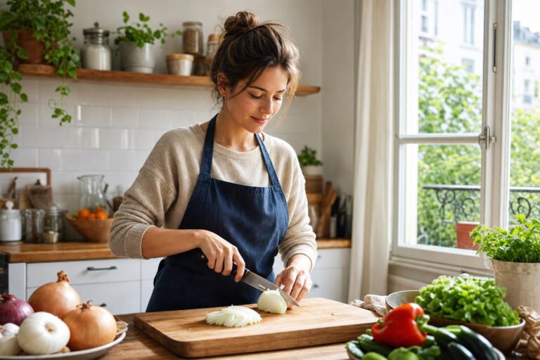 Une méthode efficace pour couper un oignon sans pleurer, validée par des chefs cuisiniers.