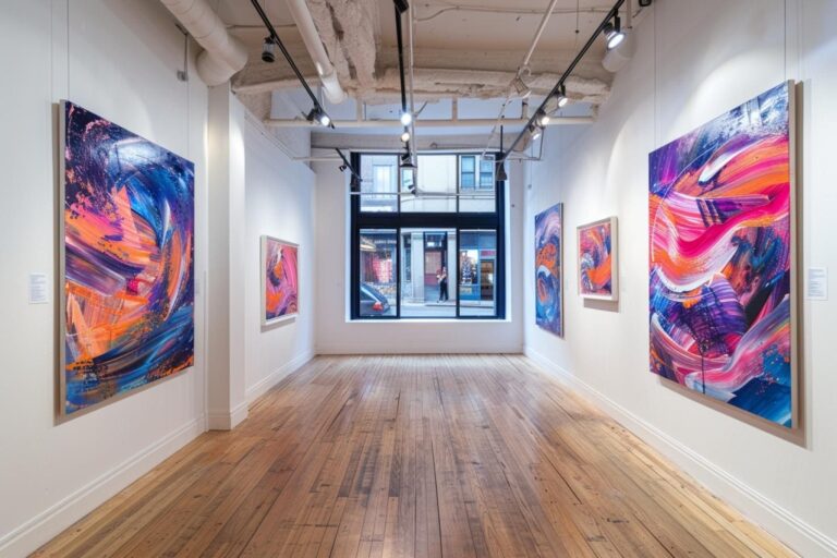 Camille Dessolin présente ses œuvres au public dans une exposition dédiée à l’art contemporain.