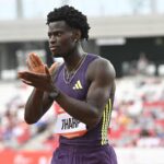 Ja’Kobe Tharp établit un nouveau temps au 110 m haies lors du meeting de Budapest.