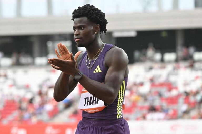 Ja’Kobe Tharp établit un nouveau temps au 110 m haies lors du meeting de Budapest.